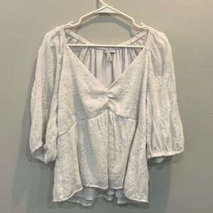 ⭐️ Sofia Jeans by Sofia Vergara White Eyelet Peasant Blouse Boho Chic Size XXXL